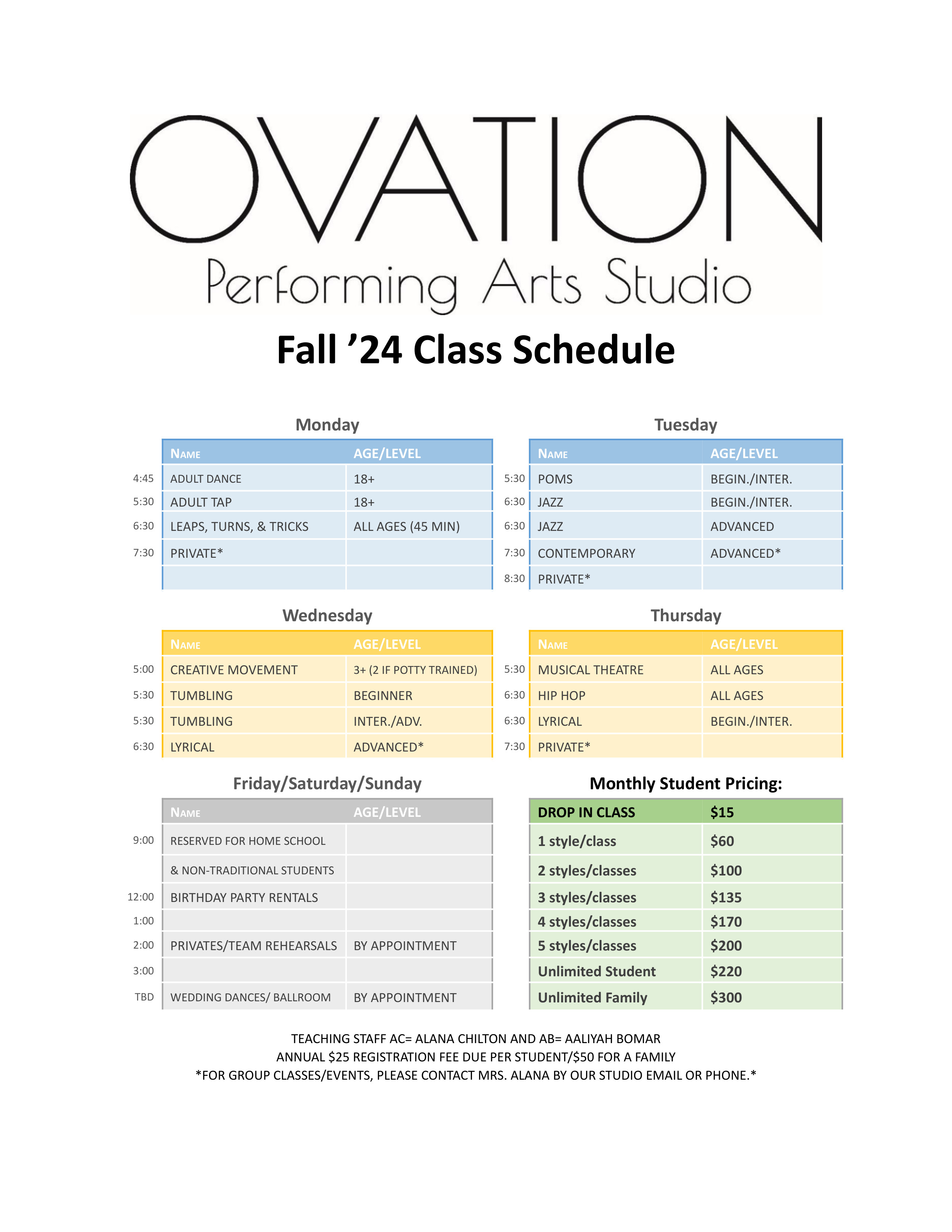 Ovation Schedule