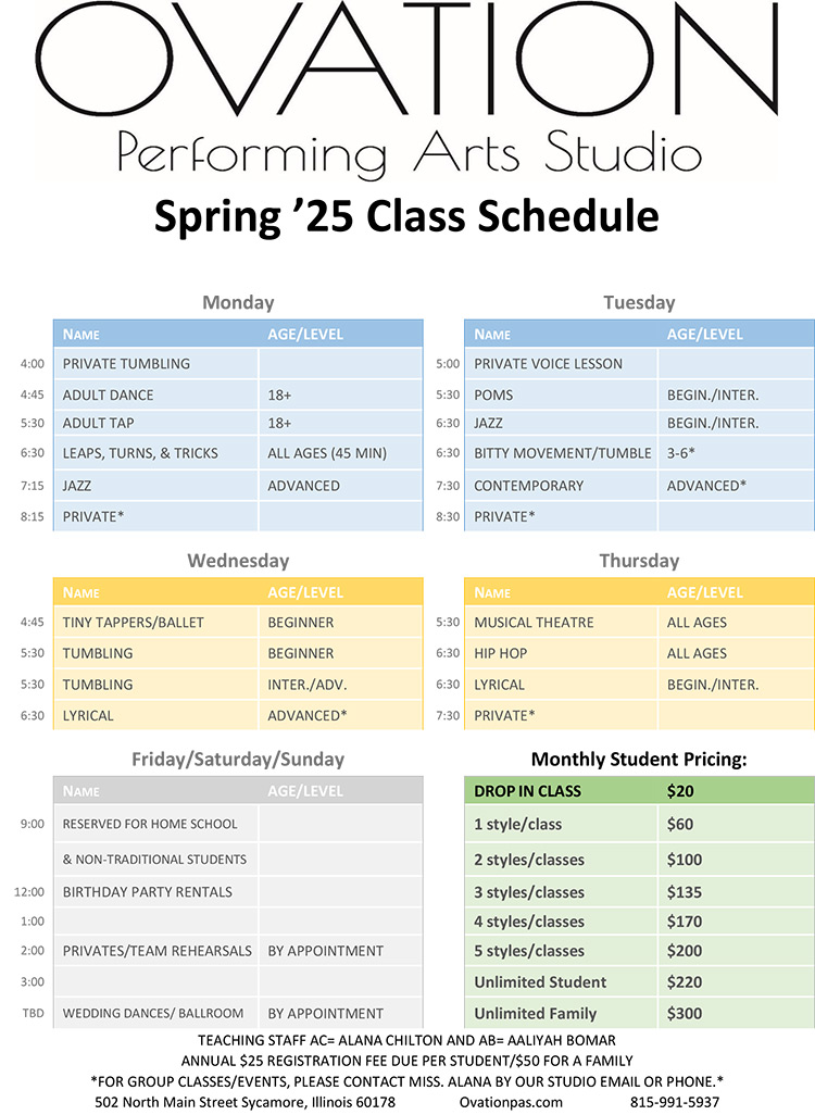 Ovation Schedule